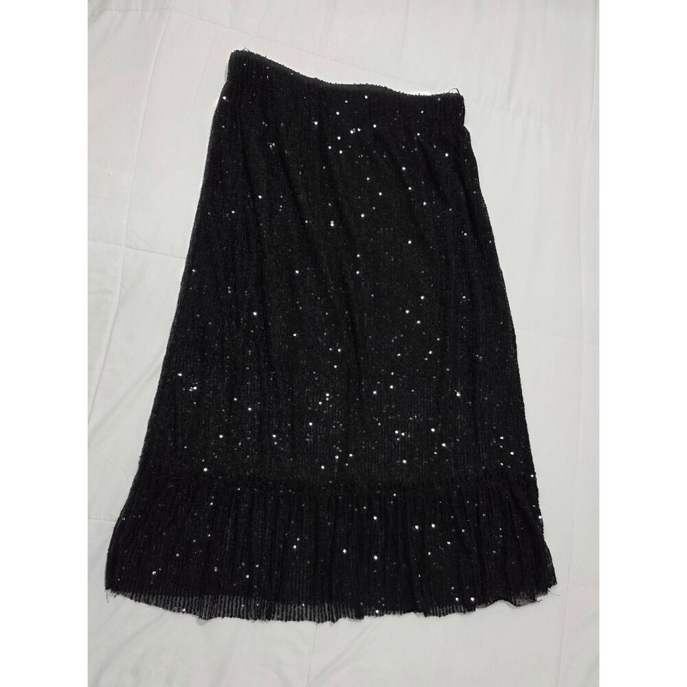 Black Sequin Midi Skirt With Ruffle Hem Trixx Clothing Company L